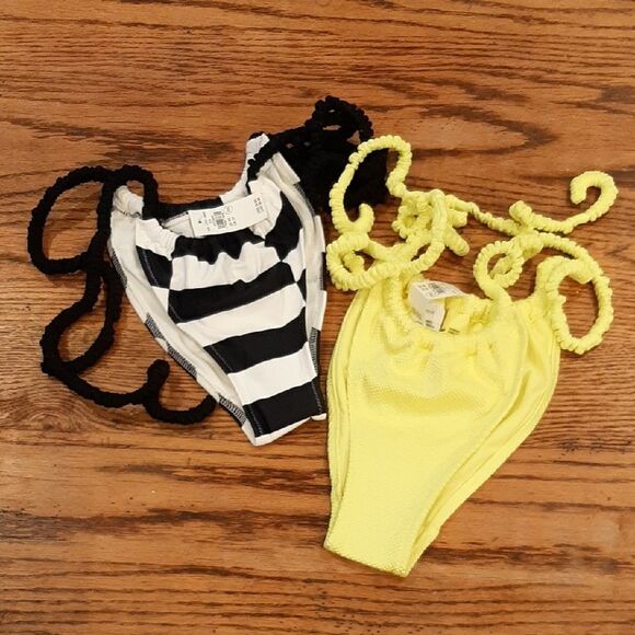 Aerie Striped and Neon Yellow Cheekiest Bikini Bottoms - Picture 1 of 6